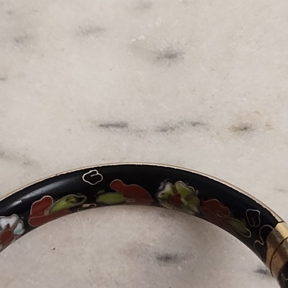 Vintage Cloisonne Hinged Bracelet with Enamel On Outside & Inside Collectible - Picture 7 of 10